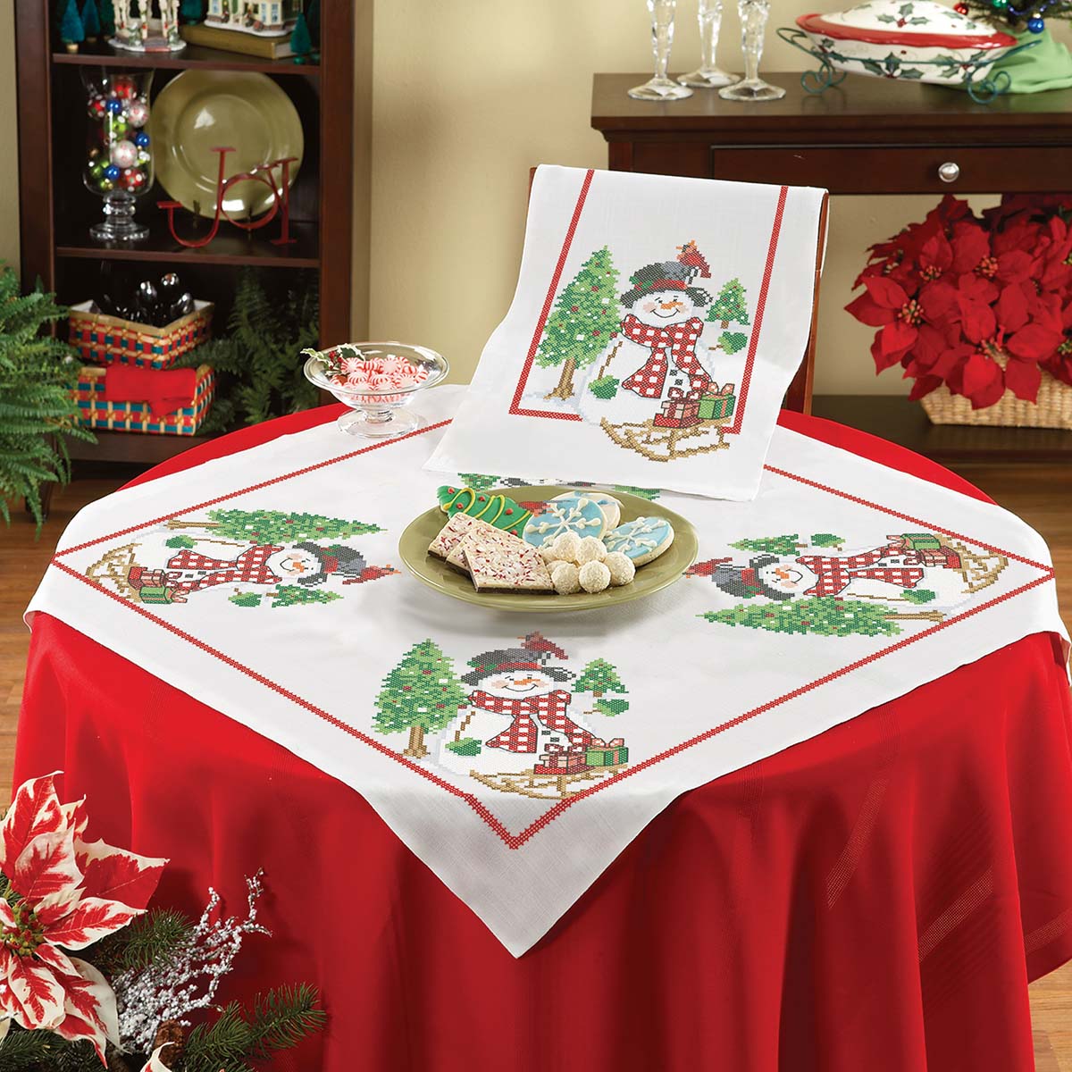 Herrschners Sledding Buddies Table Topper & Runner Stamped Cross-Stitch ...