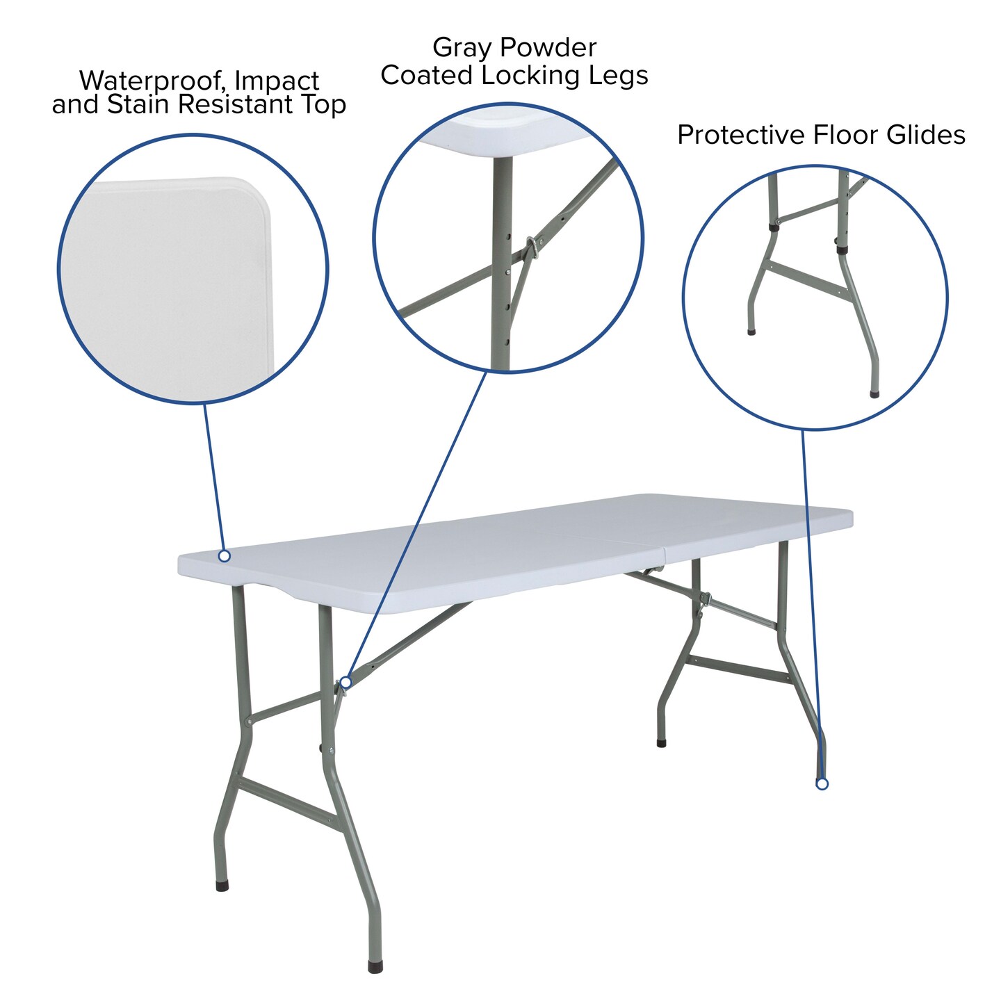 Emma and Oliver 4.97-Foot Bi-Fold Plastic Folding Table