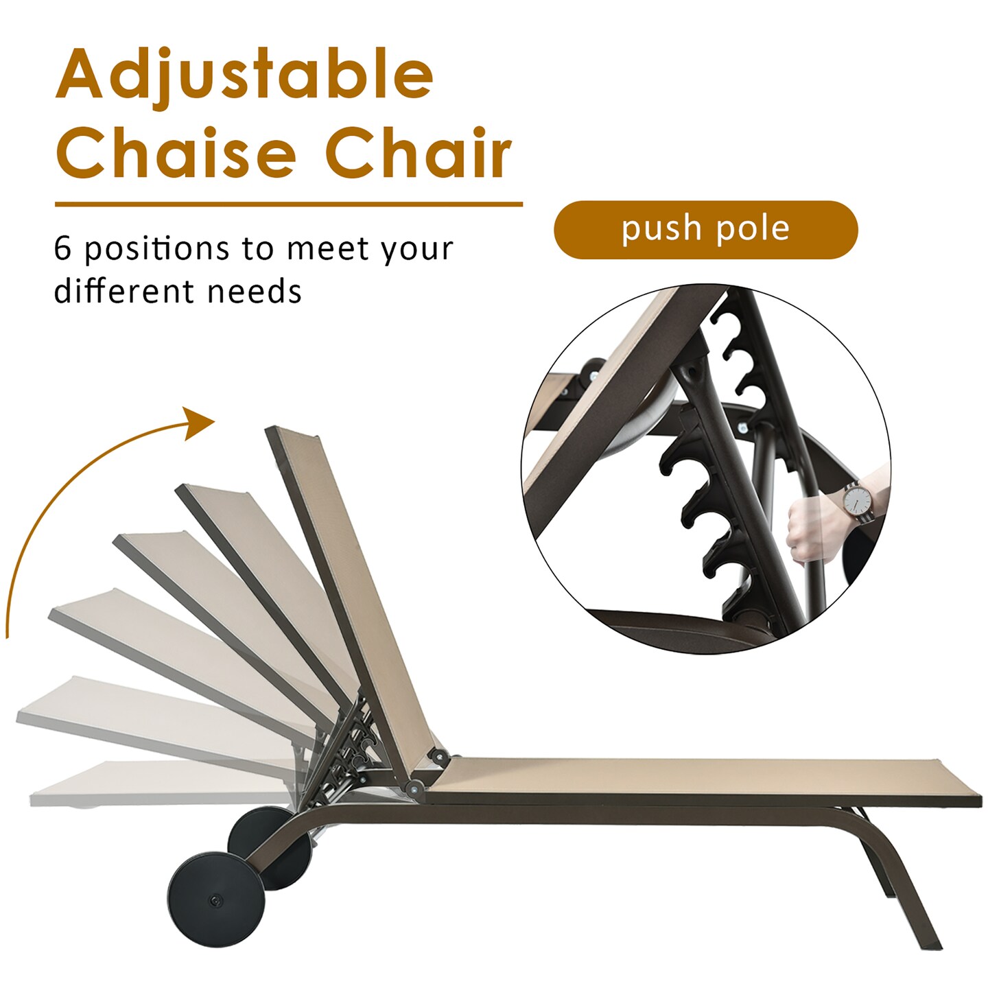 Costway Outdoor Patio Lounge Chair Chaise Reclining Aluminum Fabric Adjustable