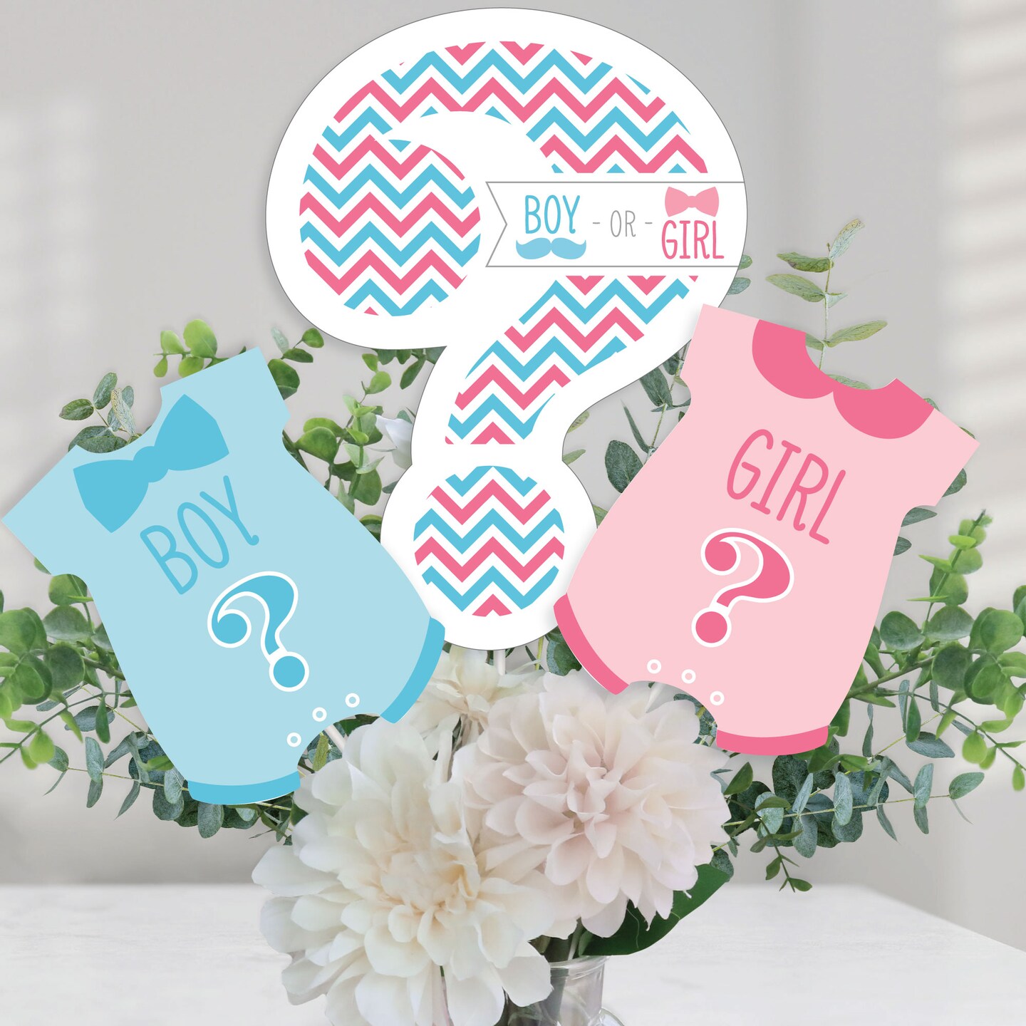 Big Dot of Happiness Chevron Gender Reveal - Gender Reveal Party  Centerpiece Sticks - Table Toppers - Set of 15