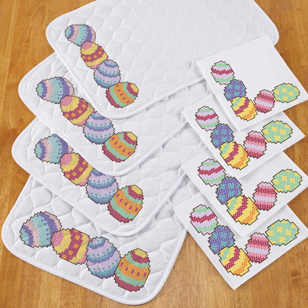Herrschners Home Colorful Eggs Place Mat & Napkins Stamped Cross-Stitch