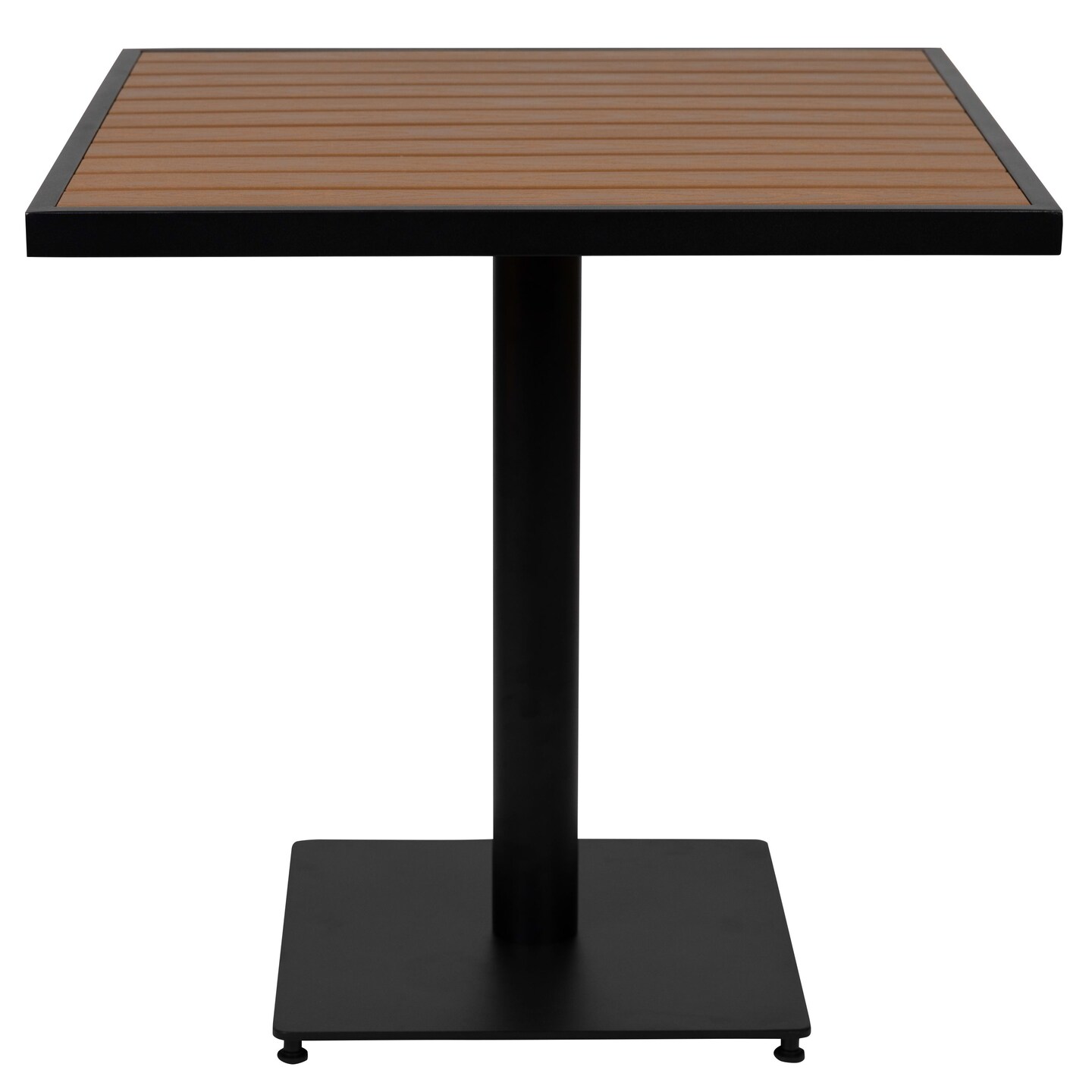 Merrick Lane Kersey Outdoor Patio Table All-Weather 30&#x22; Square Dining Table with Faux Teak Poly Slats - Steel Frame