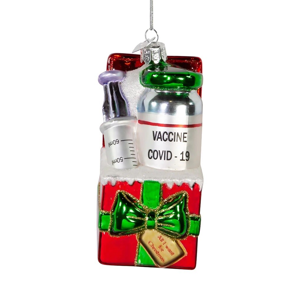 KSA Pack of 8 Red and Green Covid-19 Vaccine Gift Bag Christmas Ornaments 6&#x22;