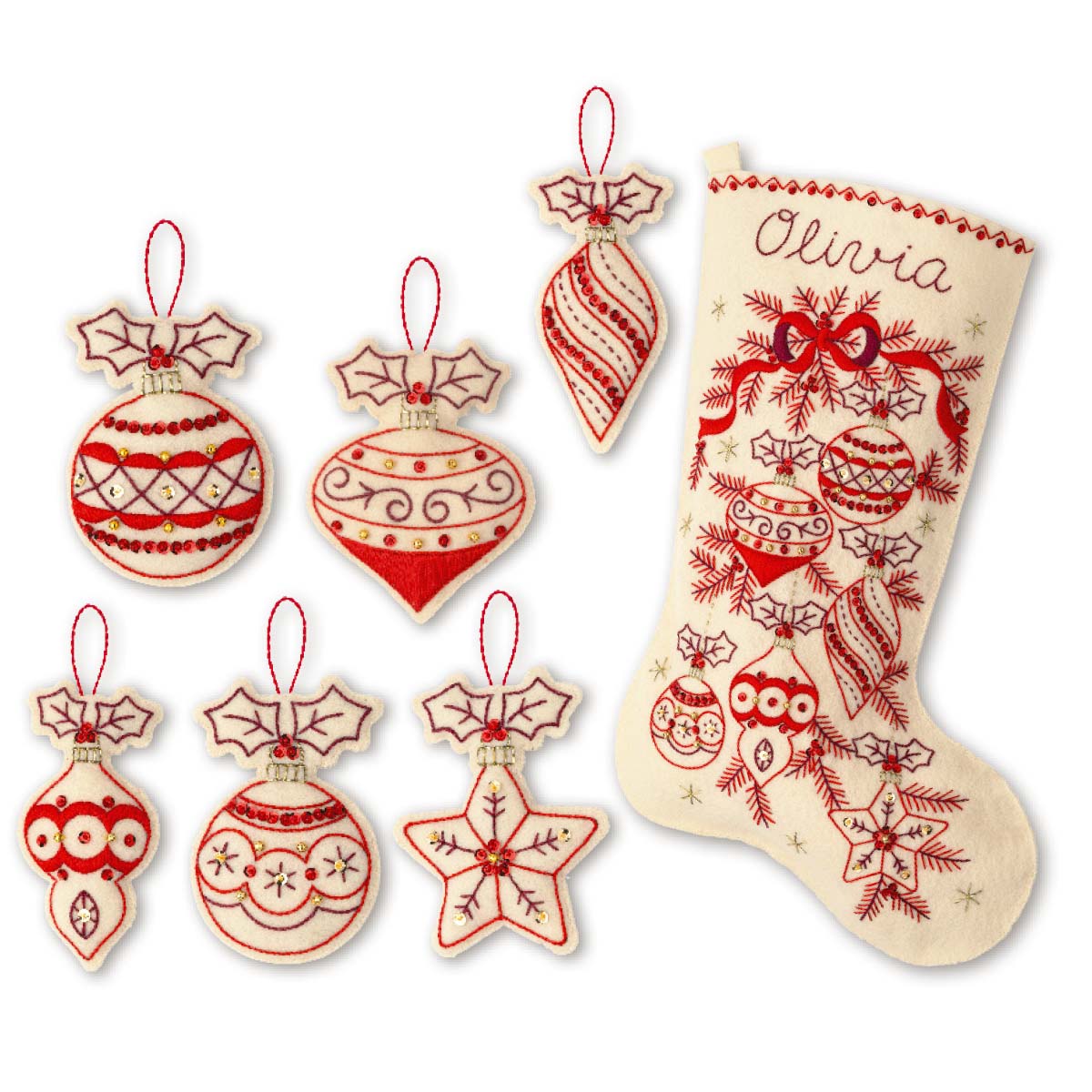 Bucilla Classic Christmas Stocking & Ornaments, Set of 2 Felt & Sequin Kit