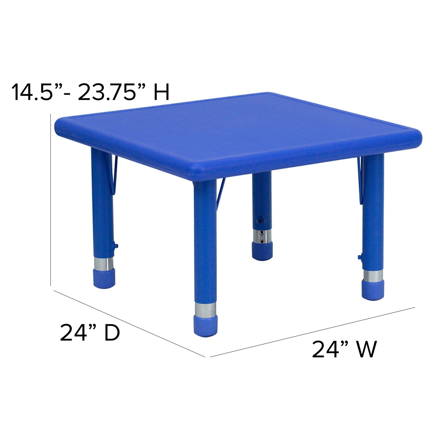 Emma and Oliver 24" Square Plastic Height Adjustable Activity Table Set with 2 Chairs