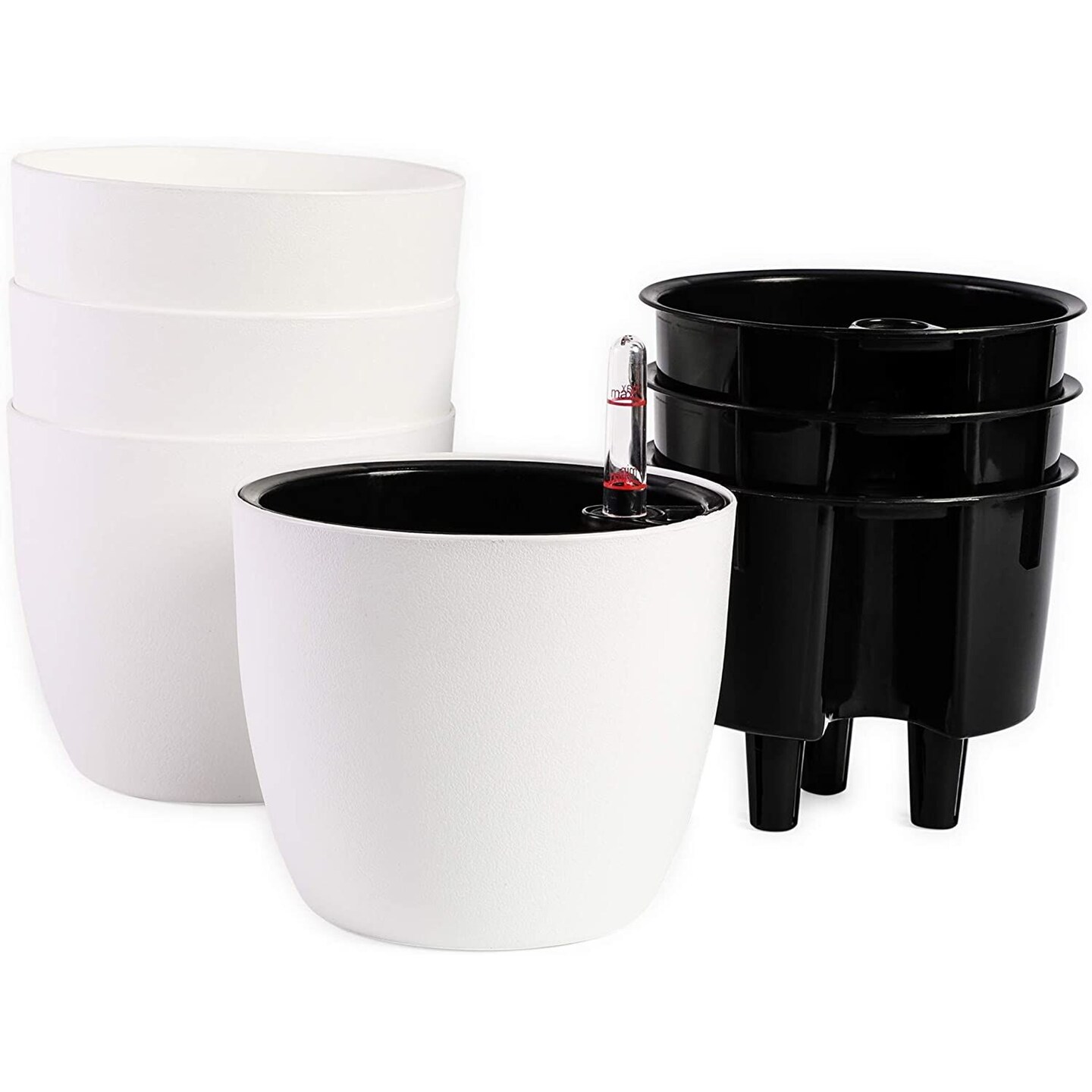 Self Watering Planter with Water Level Indicator (White, 5 in, 4 Pack)