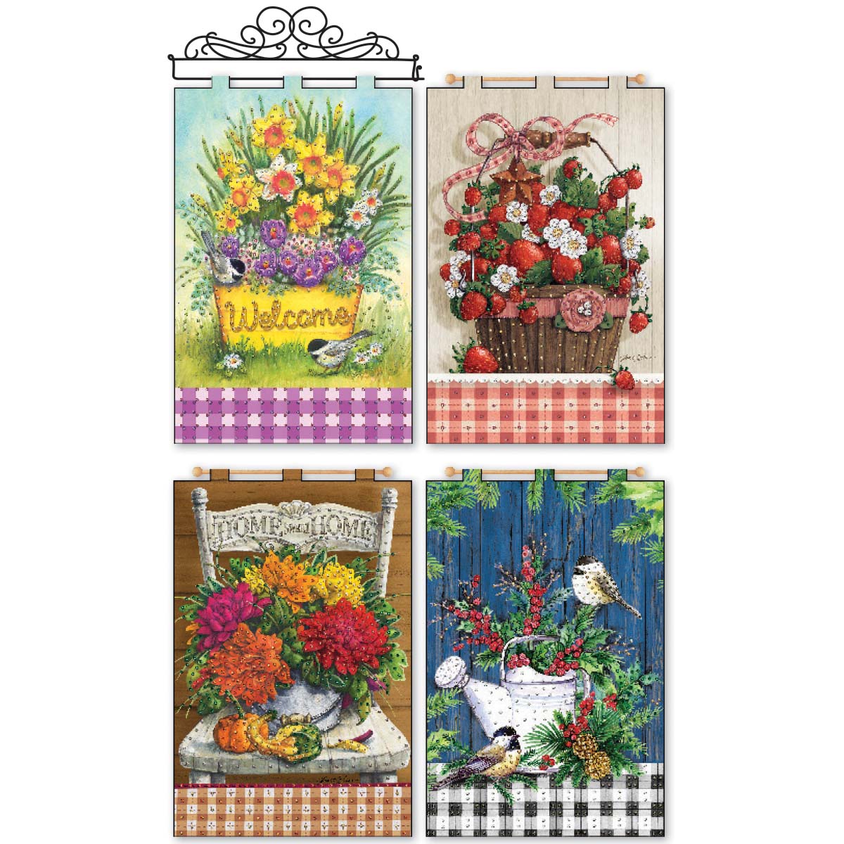 Design Works  Seasonal Floral Banners &#x26; Hanger, Set of 4 Felt &#x26; Sequin Kit