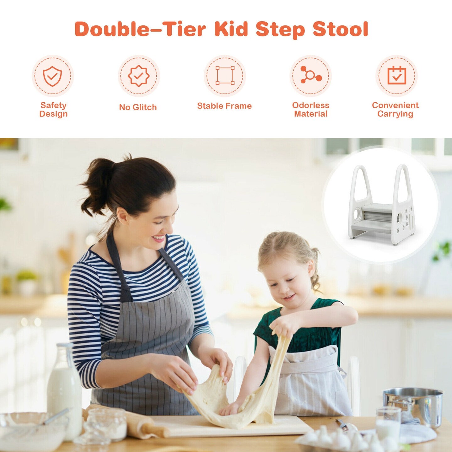 HDPE Double-Tier Kids Step Stool with Safety Armrests