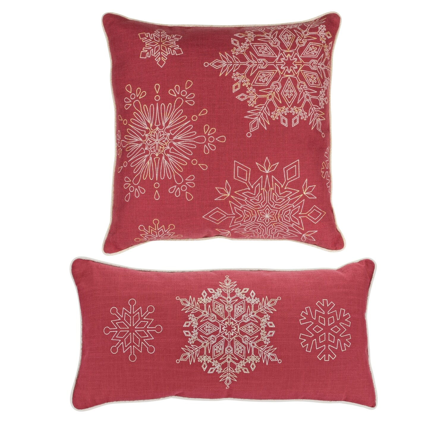 Melrose Set of 2 Red and White Snowflake Christmas Throw Pillows 19&#x22;
