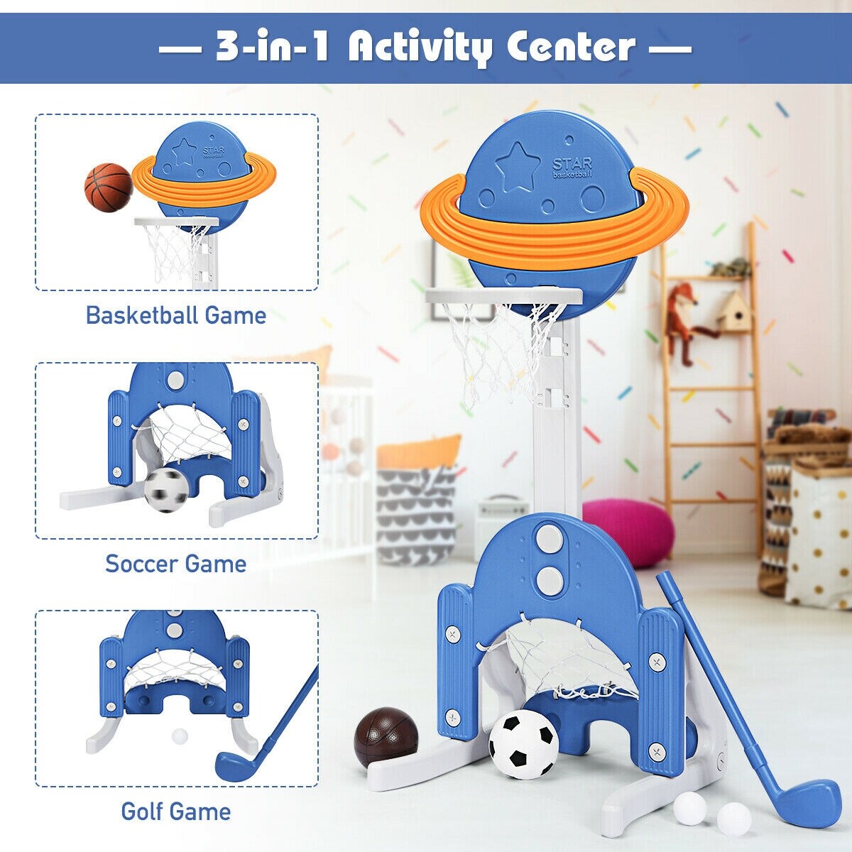 3 in 1 Kids Basketball Hoop Set with Balls