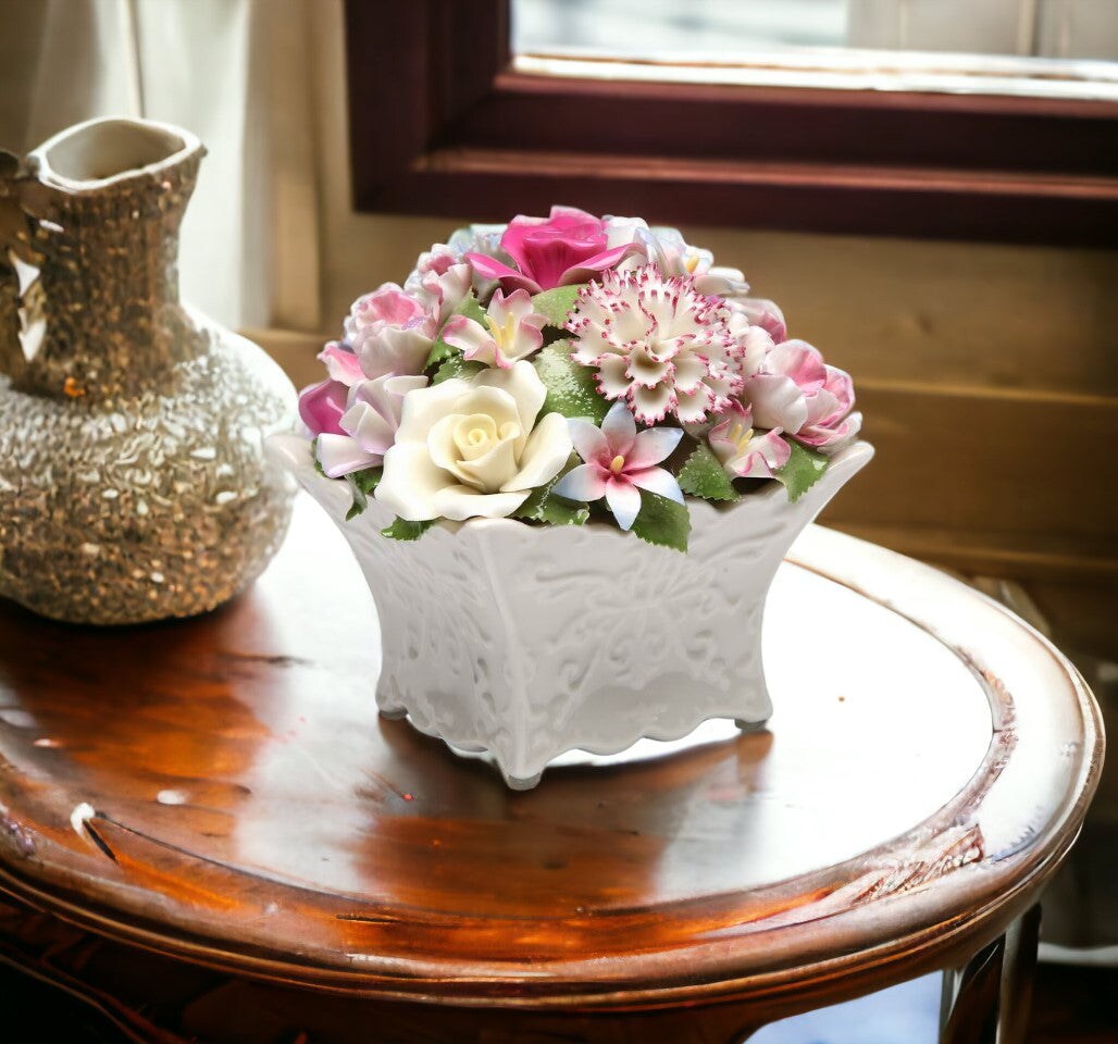 Pretty Petals: Elegant Handcrafted Ceramic Flowers Bouquet Music Box with Removable &#x22;God Loves You&#x22; Pendant - Edelweiss