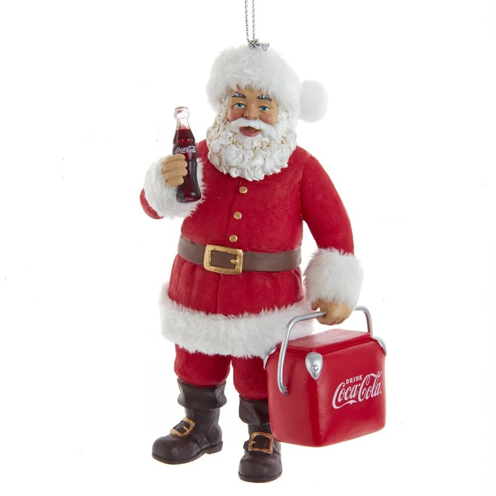KSA Pack of 6 Red and White Coca-Cola Santa Holding Cooler Christmas Ornaments 21&#x22;