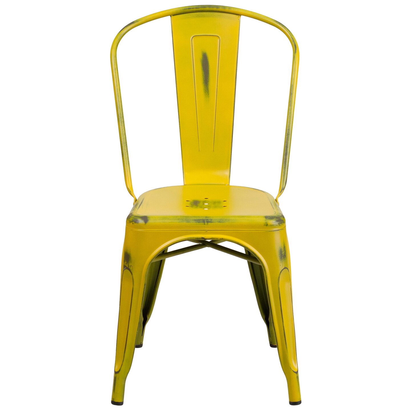 Merrick Lane Banks Indoor/Outdoor Stacking Metal Dining Chair with Single Slat Back and Distressed Powder Coated Finish