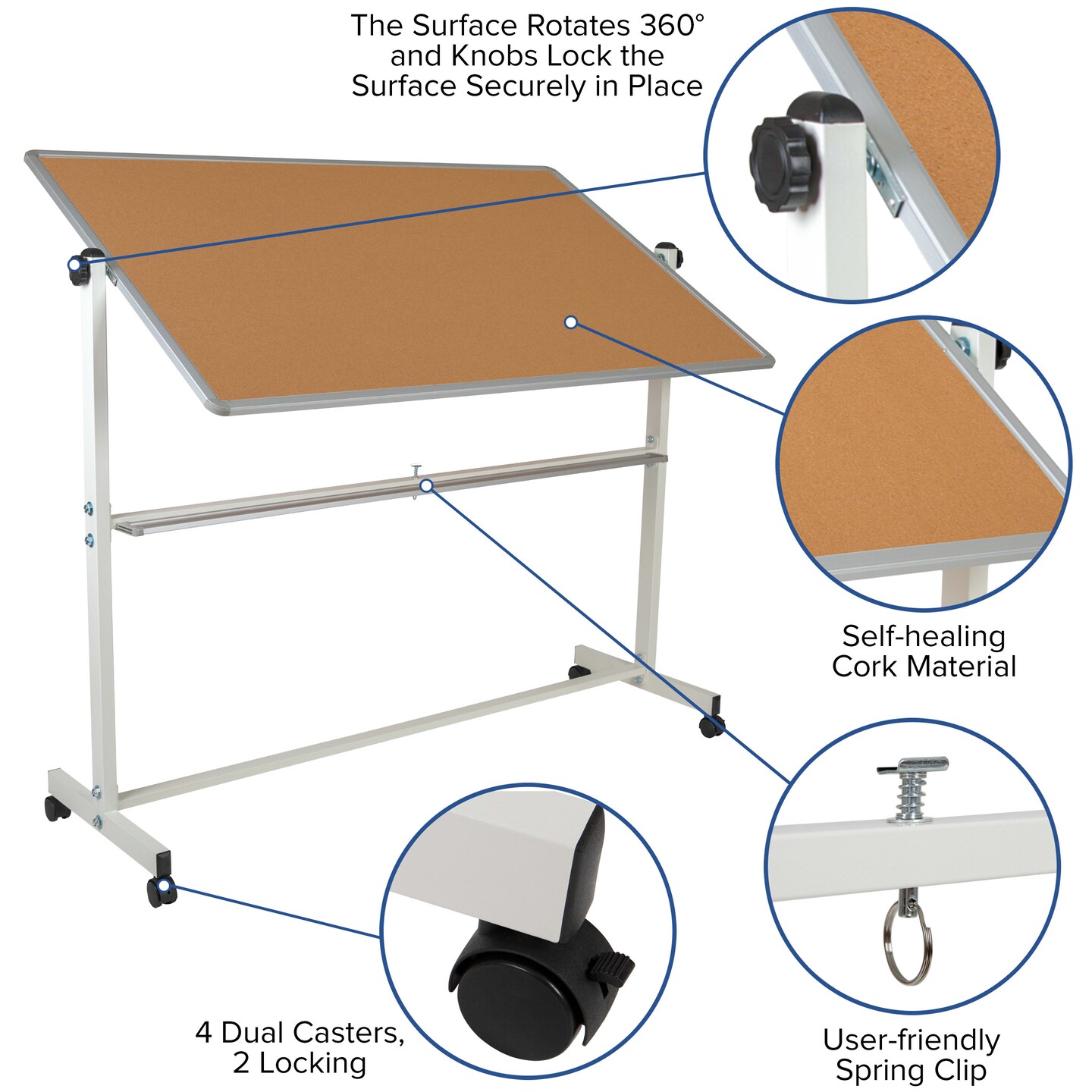 Emma and Oliver Reversible Mobile Cork Bulletin Board and White Board Stand  with Pen Tray