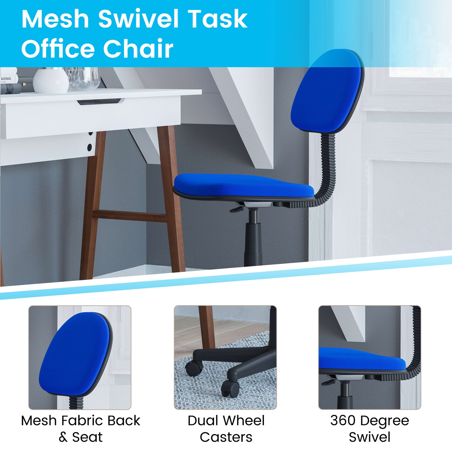 Emma and Oliver Adjustable Mesh Swivel Task Office Chair - Low Back Student Desk Chair