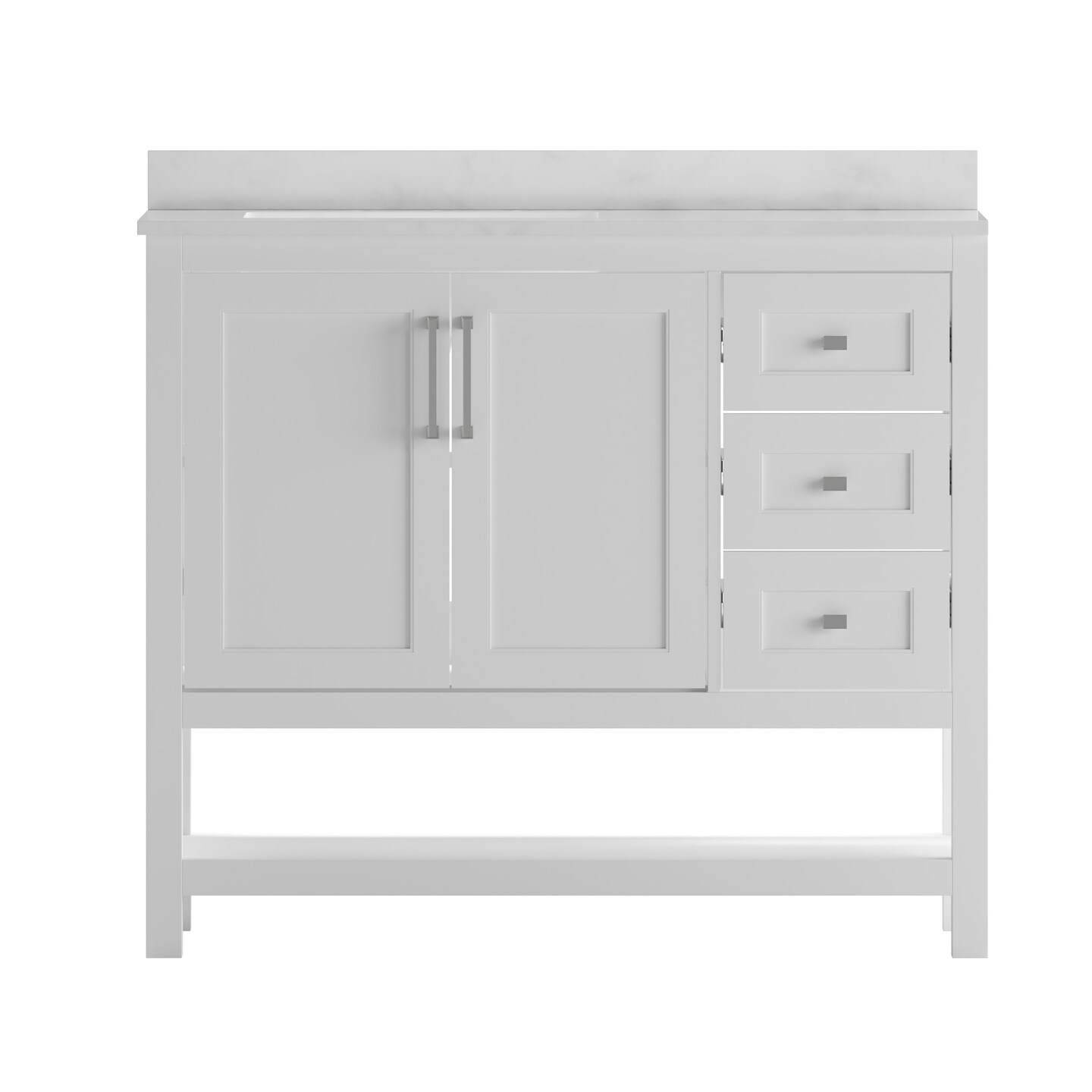 Merrick Lane Vigo Bathroom Vanity with Ceramic Sink, Carrara Marble Finish Countertop, Storage Cabinet with Soft Close Doors, Open Shelf and 3 Drawers