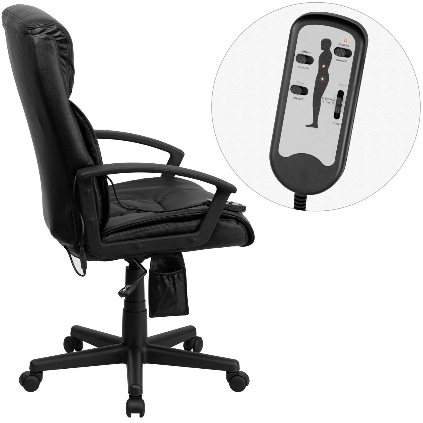 Emma and Oliver High Back Ergonomic Massaging Leather Soft Ripple Upholstered Executive Swivel Office Chair with Side Remote Pocket and Arms