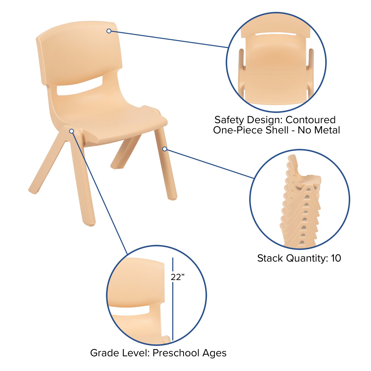 Emma and Oliver 2 Pack Plastic Stackable School Chair with 12&#x22;H Seat, Preschool Seating