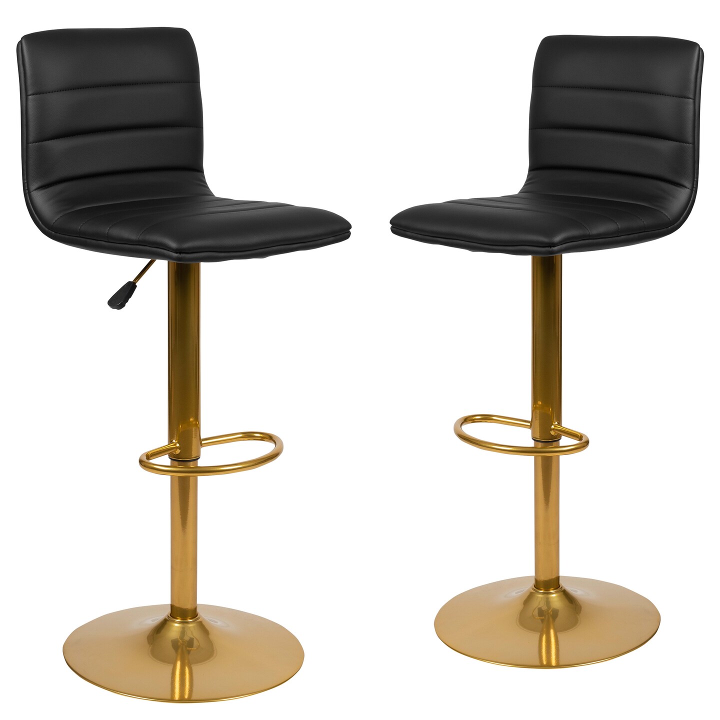 Merrick Lane Set of 2 Contemporary Height Adjustable Swivel Stools with Back and Pedestal Base with Footrest