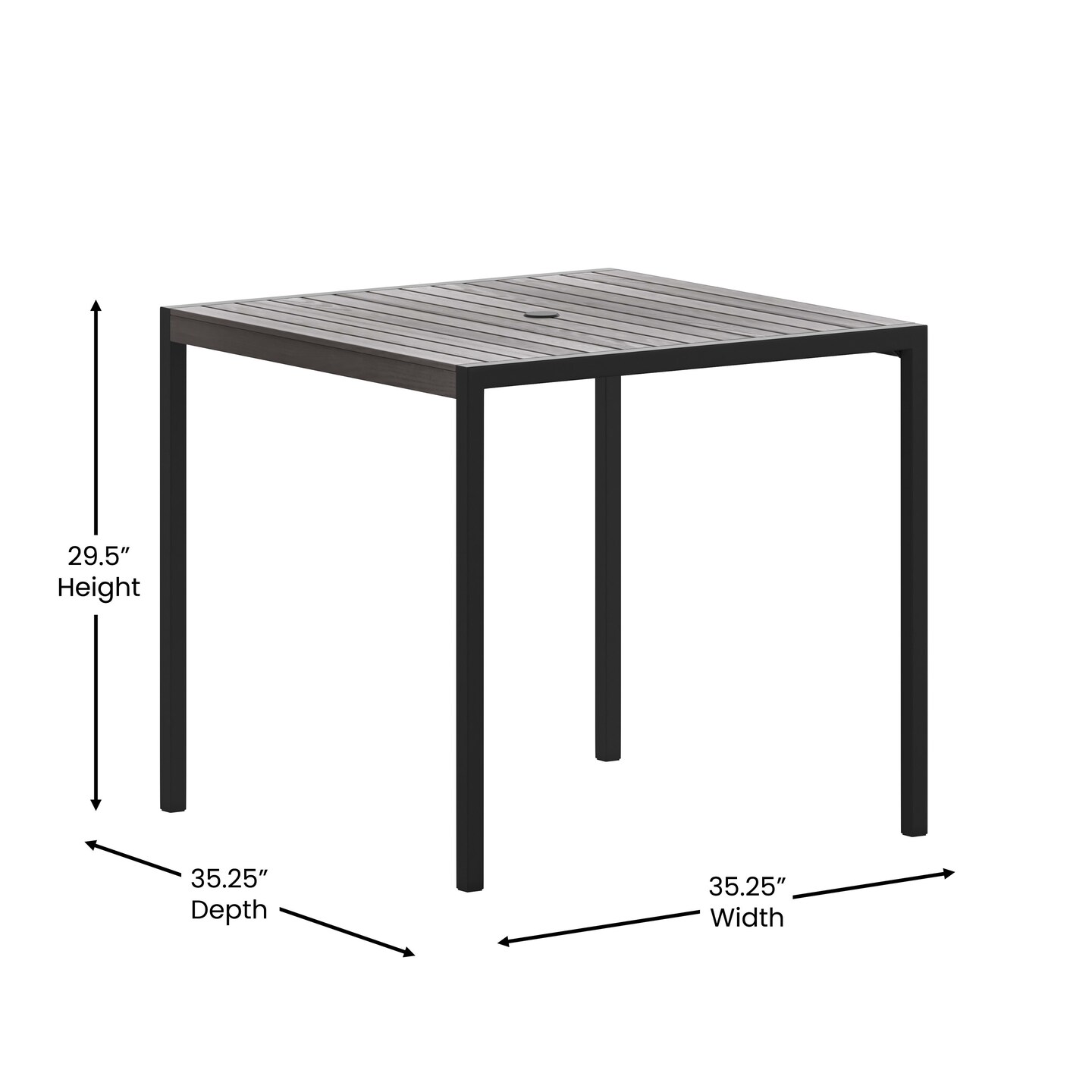 Merrick Lane Faux Teak Outdoor Dining Table with Powder Coated Steel Frame and Umbrella Hole