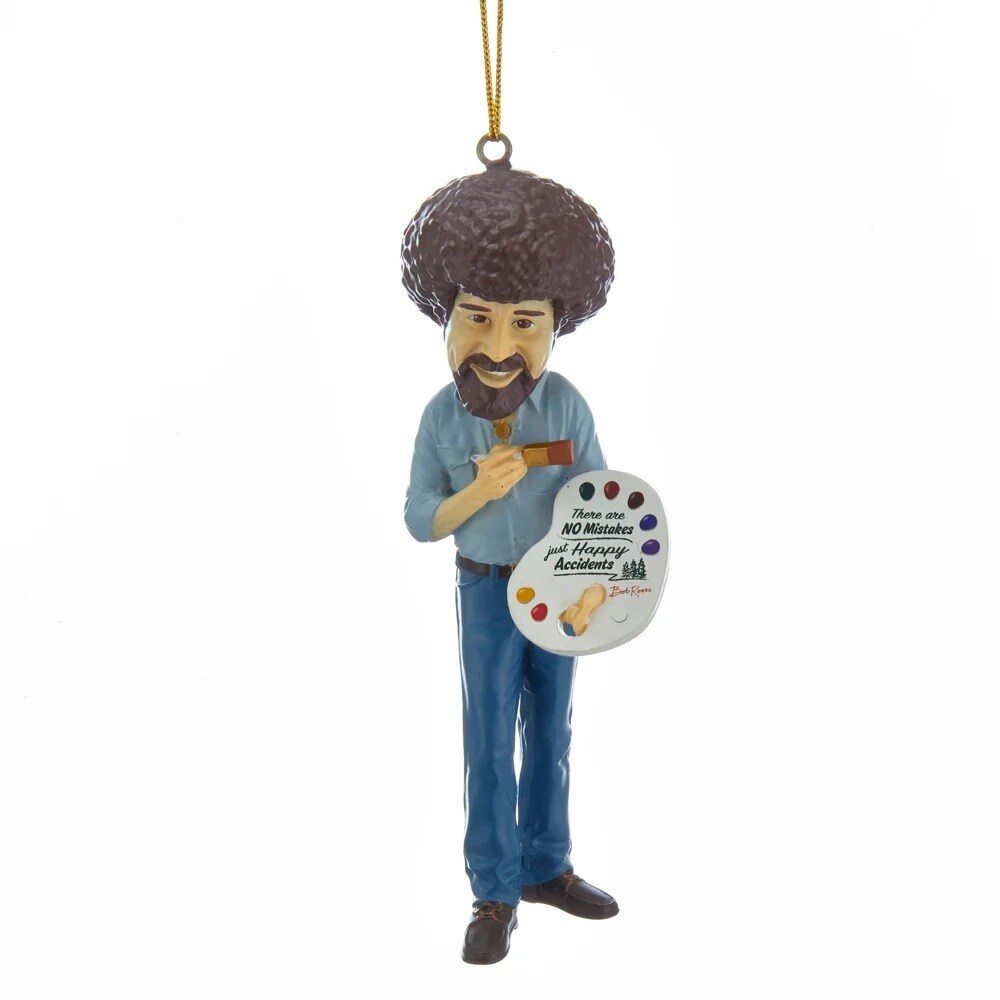 KSA Pack of 12 Brown and Blue Bob Ross Christmas Ornaments 20"