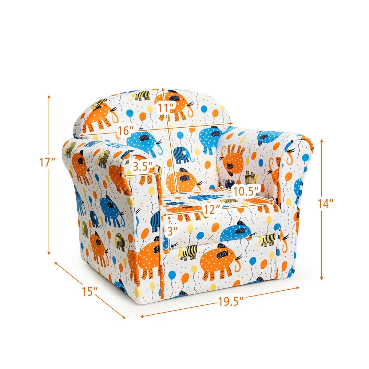Kids Armrest Upholstered Sofa Chair with Cute Patterns with Wide Backrest