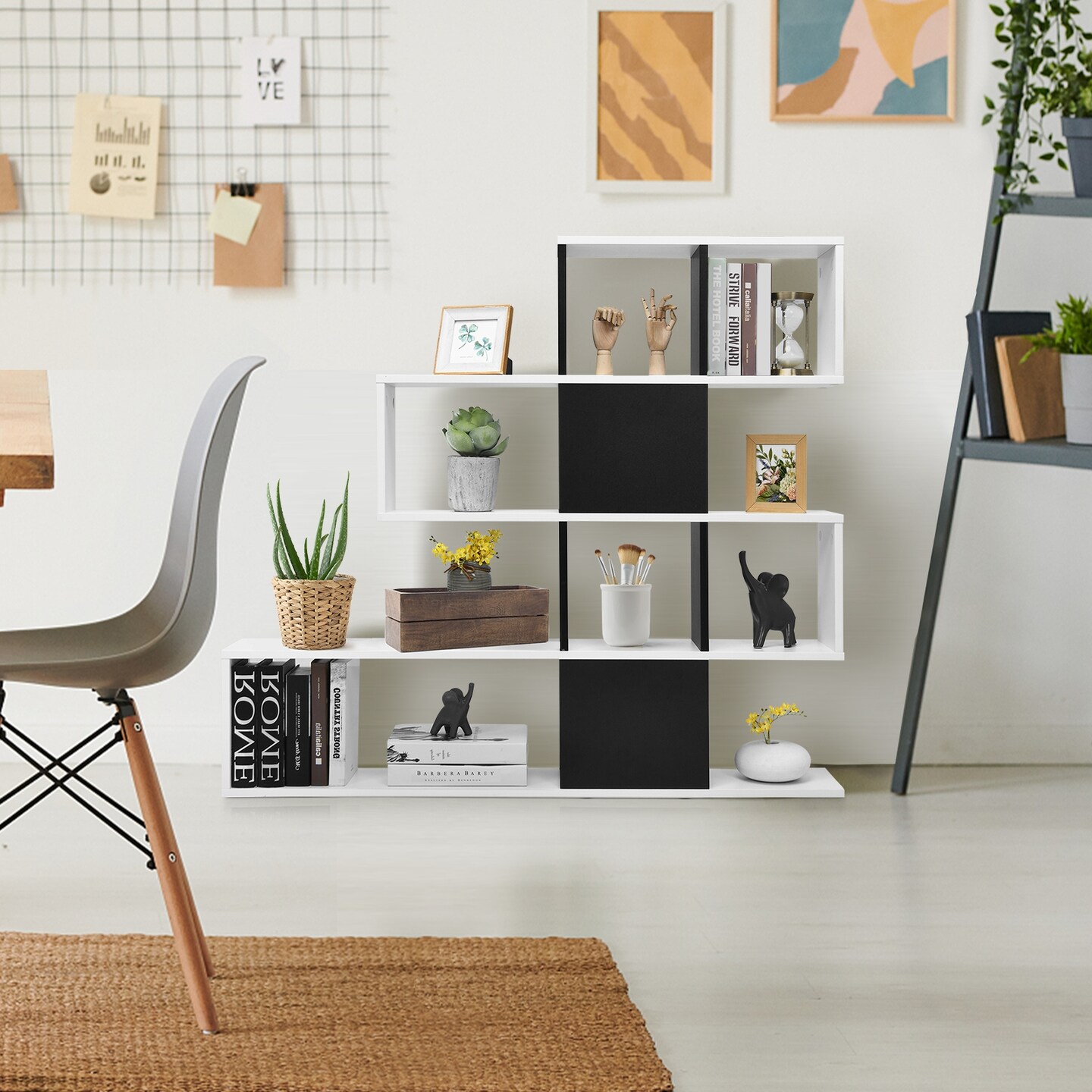 Engineered Wood Ladder Bookshelf, 5-Tier Display Rack