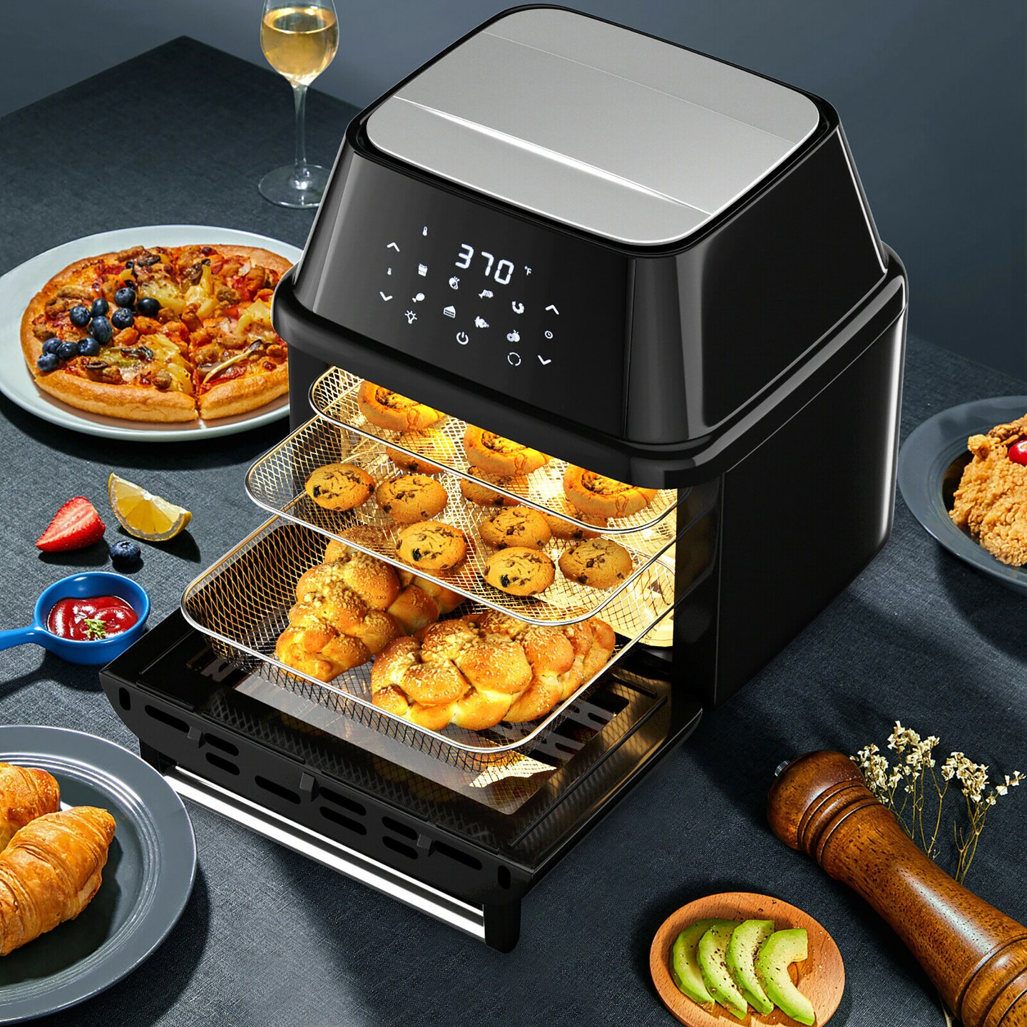Costway 19 QT Multi-functional Air Fryer Oven 1800W Dehydrator Rotisserie w/ Accessories