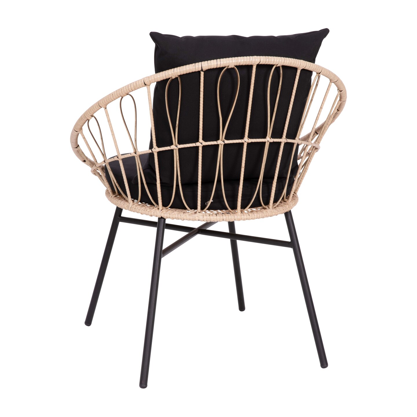 Merrick Lane Alma Set Of 2 Faux Rattan Rope Patio Chairs, Papasan Style Indoor/Outdoor Chairs with Seat & Back Cushions