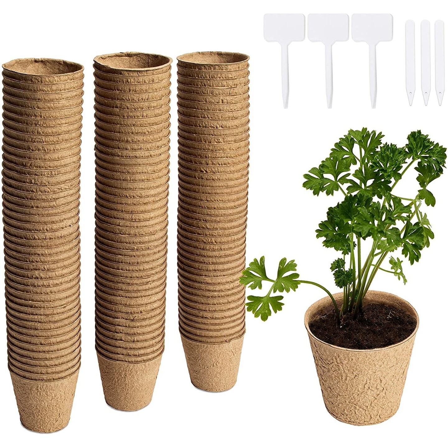 120 Pack 3 Inch Seed Starter Tray Peat Pots, Biodegradable Seeding Starting Planter with Plastic Plant Labels Signs and Sticks