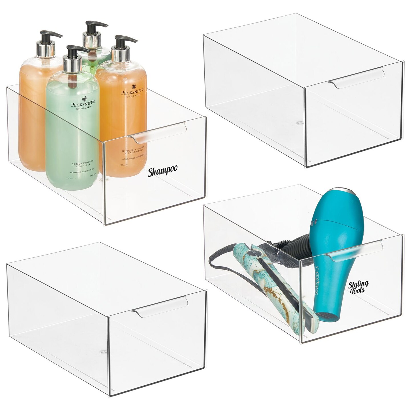 mDesign Modern Plastic Deep Drawer Organizer for Bath + 32 Labels