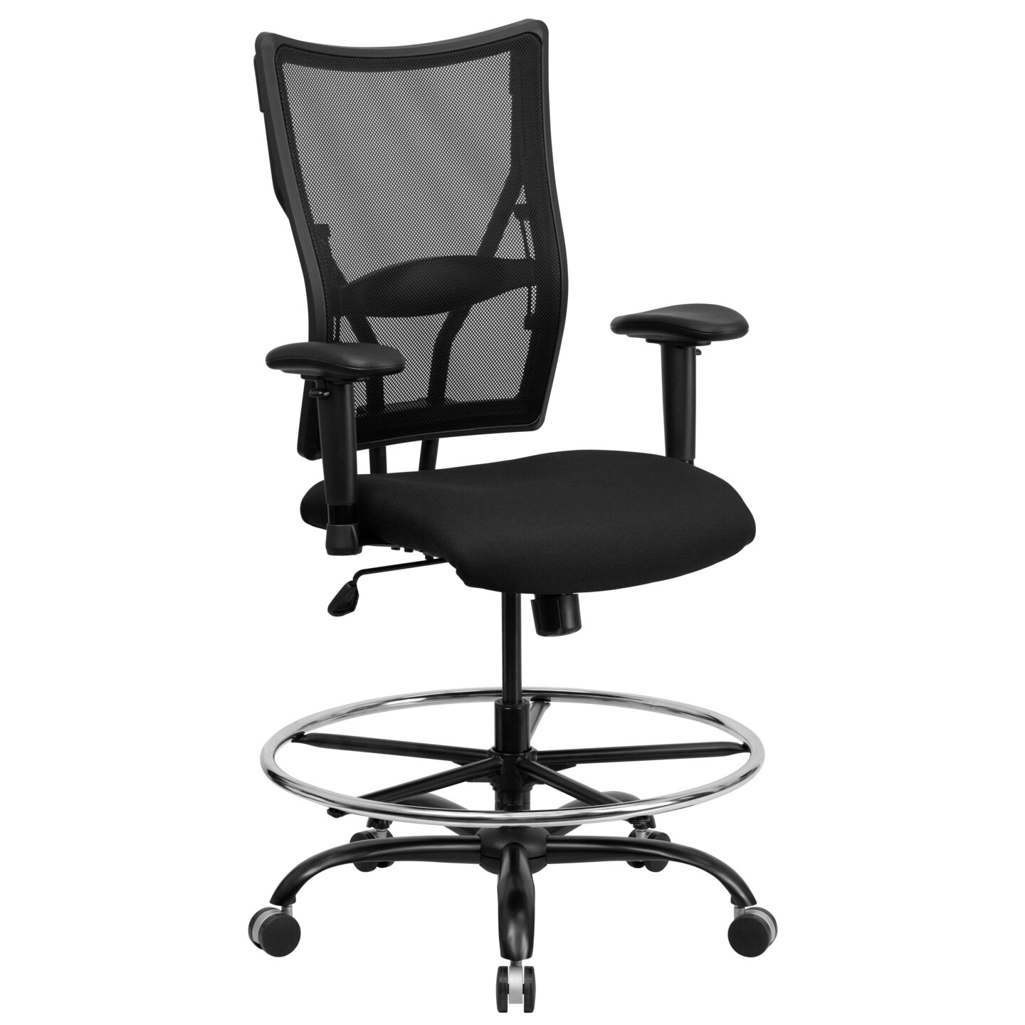 Emma and Oliver 400 lb. Capacity Big &#x26; Tall Mesh Ergonomic Drafting Chair with Height Adjustable Arms
