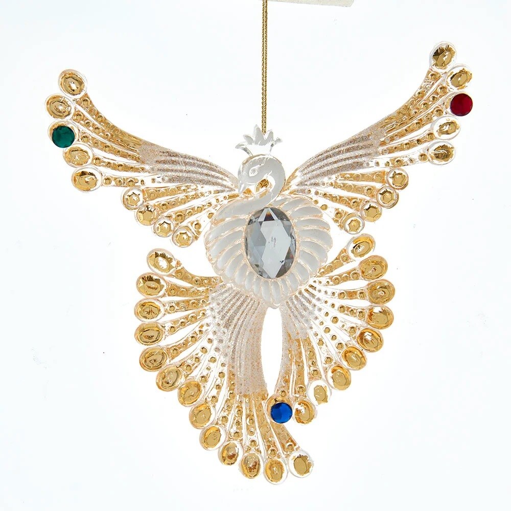 KSA Pack of 12 White and Gold Glittered Jeweled Phoenix Christmas Ornaments 6.50&#x201D;