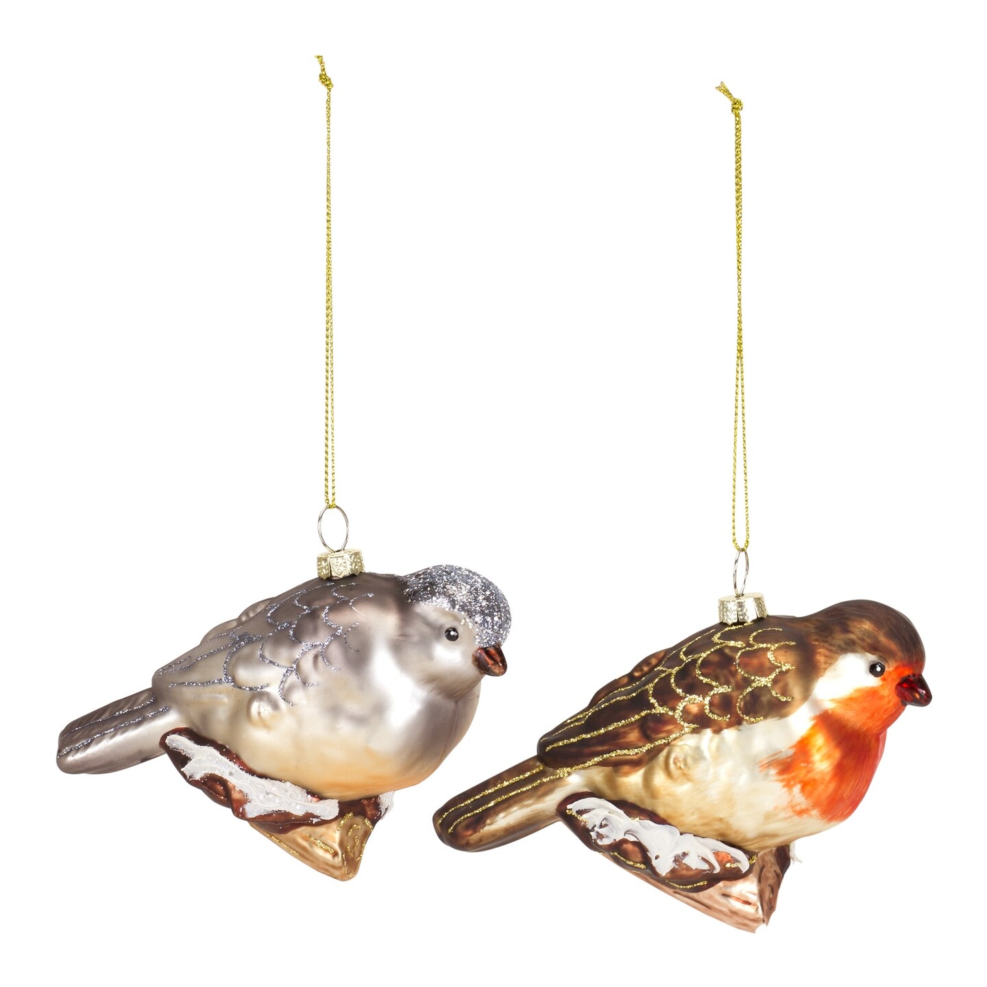 Melrose 12ct Orange and Silver Bird Figurine Christmas Ornaments 4.25"