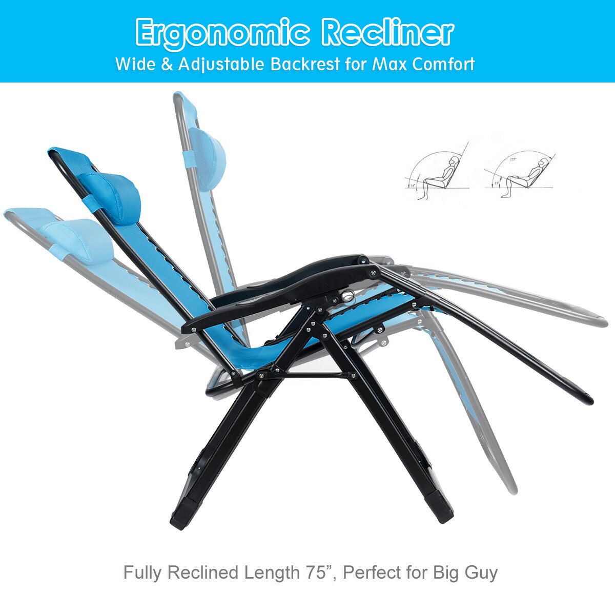 Costway Oversize Lounge Chair Patio Heavy Duty Folding Recliner