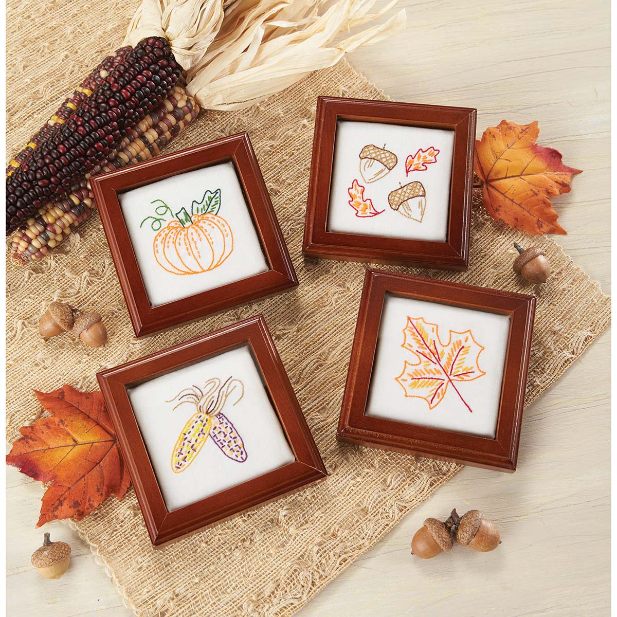 Herrschners  Classic Fall Coasters Stamped Embroidery Kit