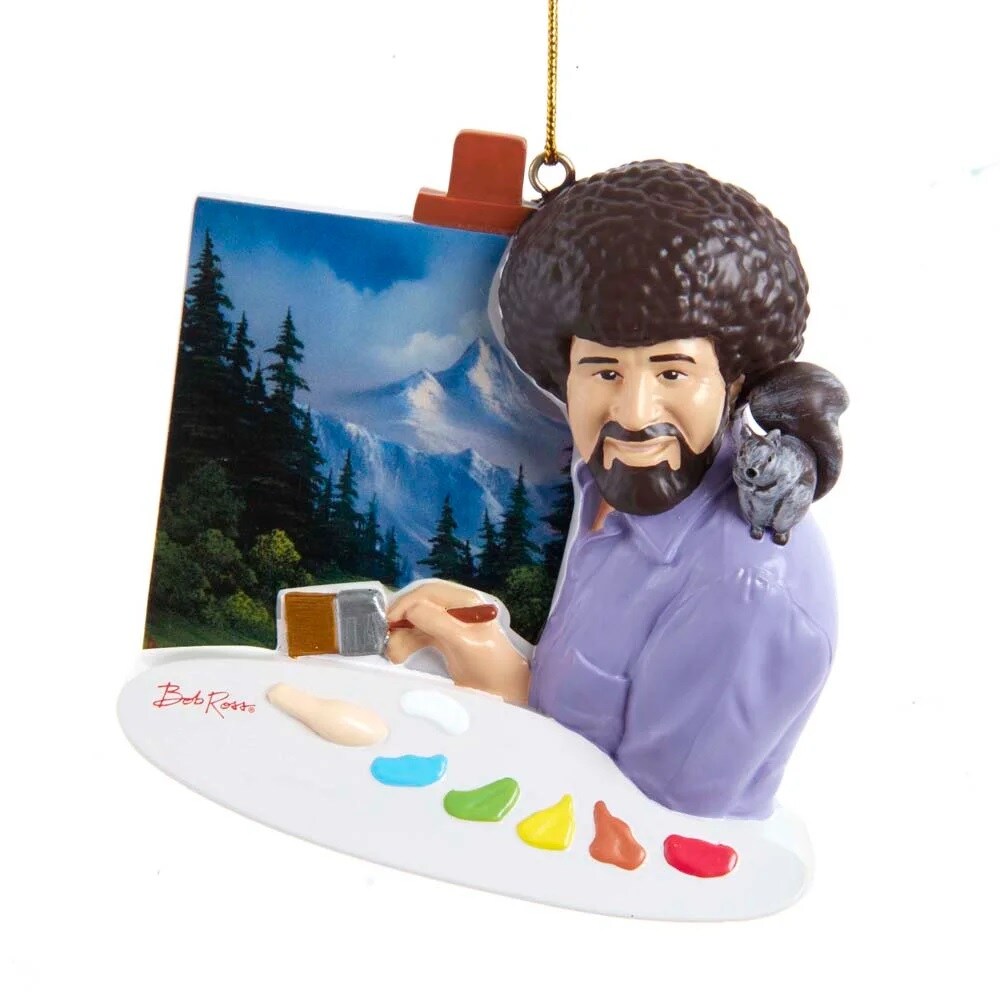 KSA Pack of 12 Blue and Purple Personalized Bob Ross Painting Christmas Ornaments 3.5"