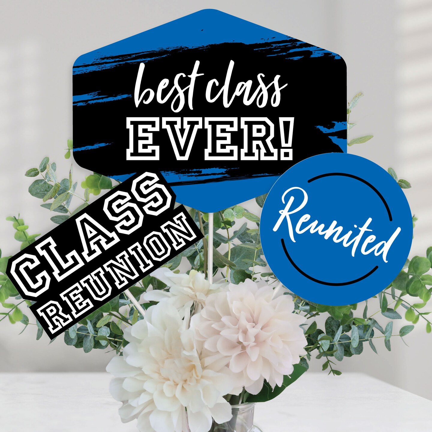 Big Dot of Happiness Reunited Blue - Royal Blue School Class Reunion Party Centerpiece Sticks - Table Toppers - Set of 15
