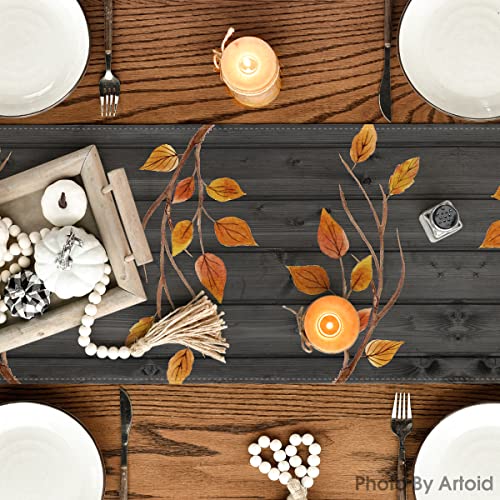 Fall Gnomes Pumpkins Sunflower Maple Leaves Thanksgiving Table Runner, Seasonal Harvest Vintage Kitchen Dining Table Decoration for Indoor Outdoor Home Party Decor 13 x 72 Inch