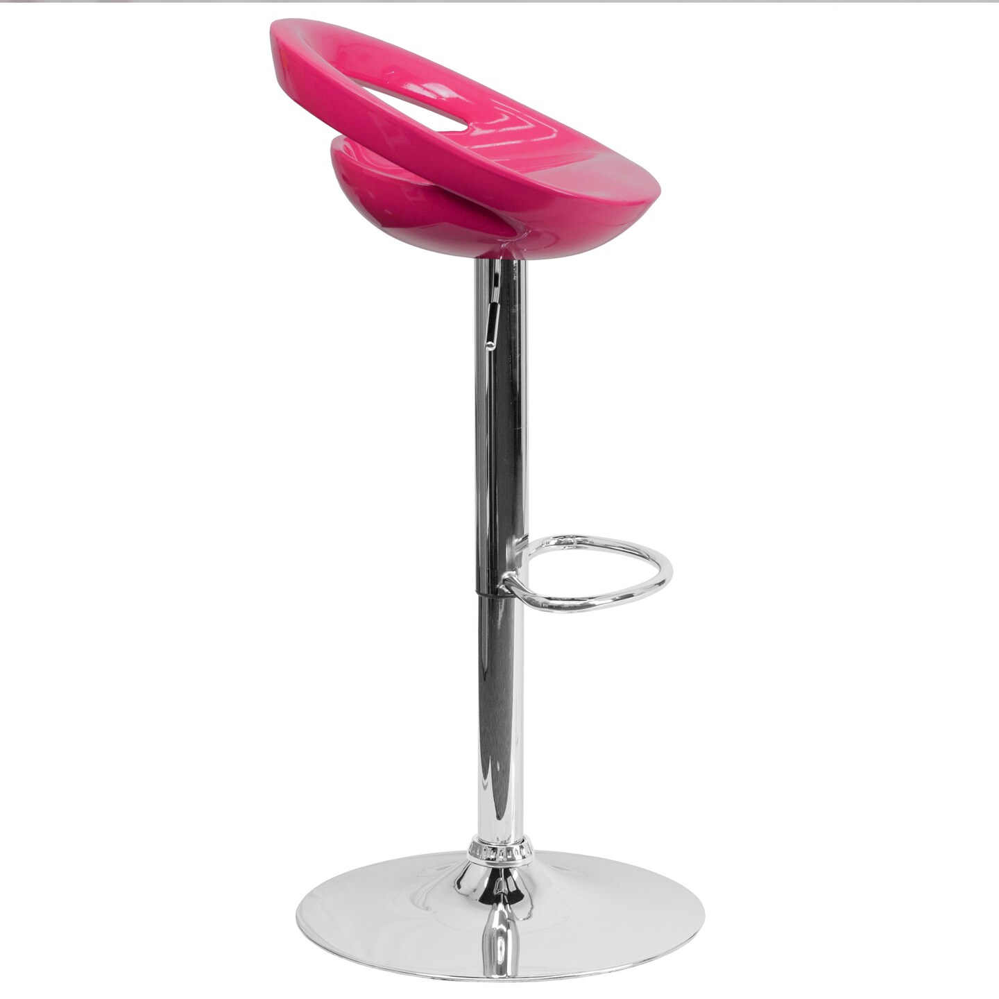 Emma and Oliver 2 Pack Contemporary Plastic Adjustable Height Barstool with Rounded Cutout Back and Chrome Base