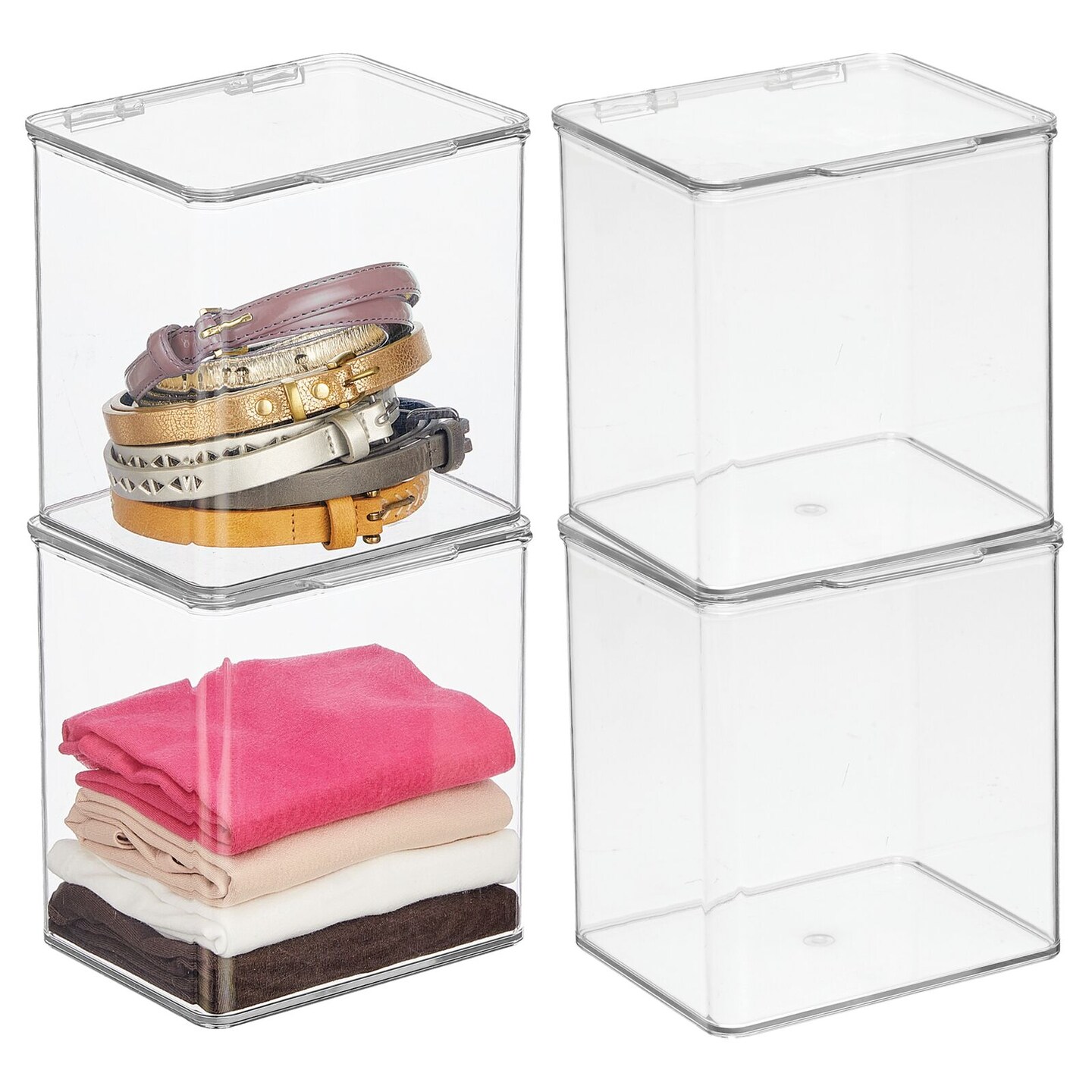 mDesign Stackable Closet Shoe Storage Bin Box with Lid, Clear, 4-Pack