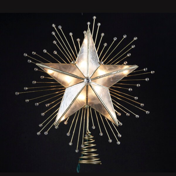 KSA 8.75&#x22; Lighted Capiz Star with Beaded Sunbursts Christmas Tree Topper- Clear Lights