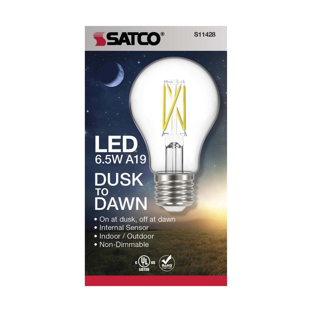 Satco 6.5w A19 LED Dusk to Dawn w/ PhotoCell 2700K Medium base 120v - 60w-equiv