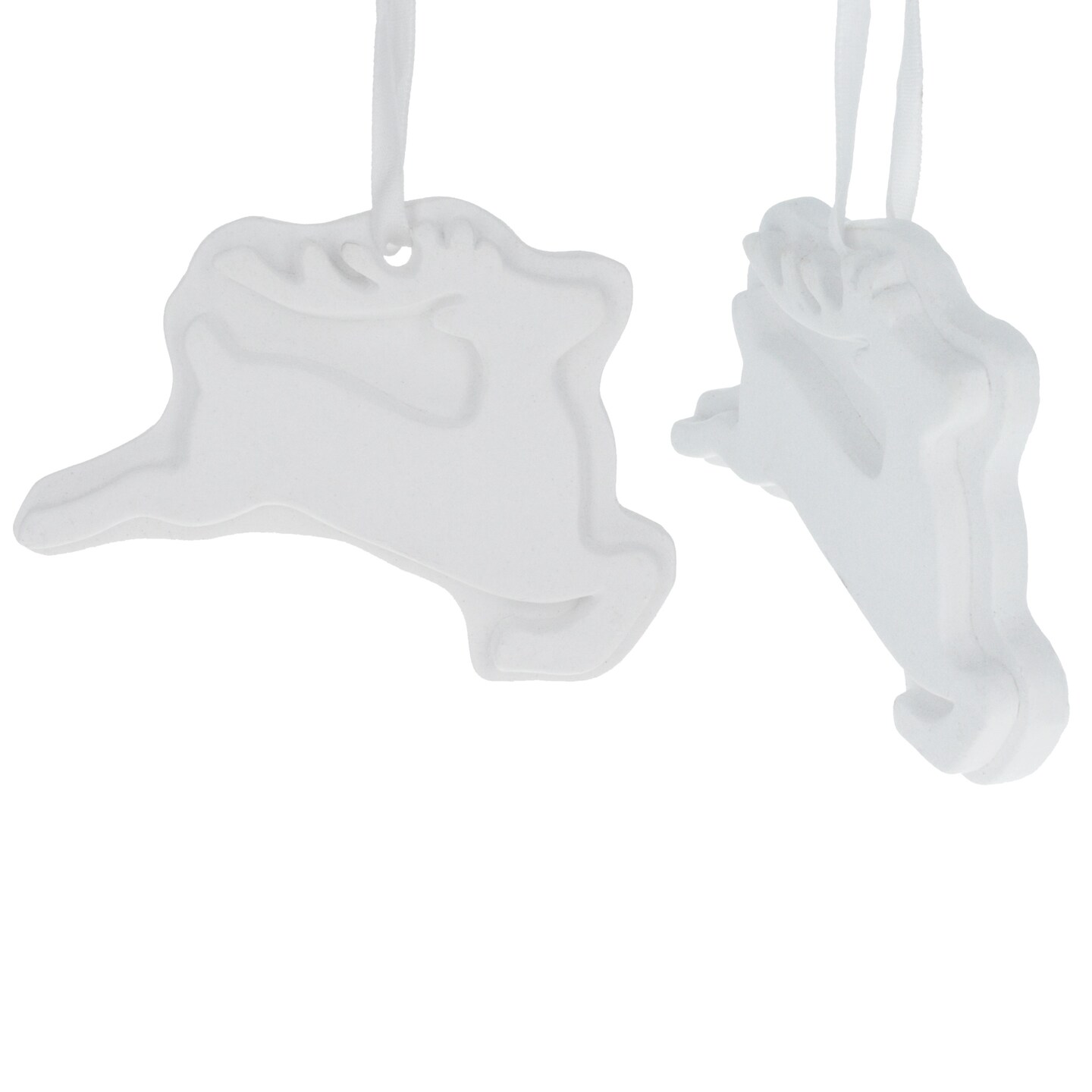 Set of 2 Blank Unfinished White Plaster Reindeer Christmas Ornaments DIY Craft 3.7 Inches