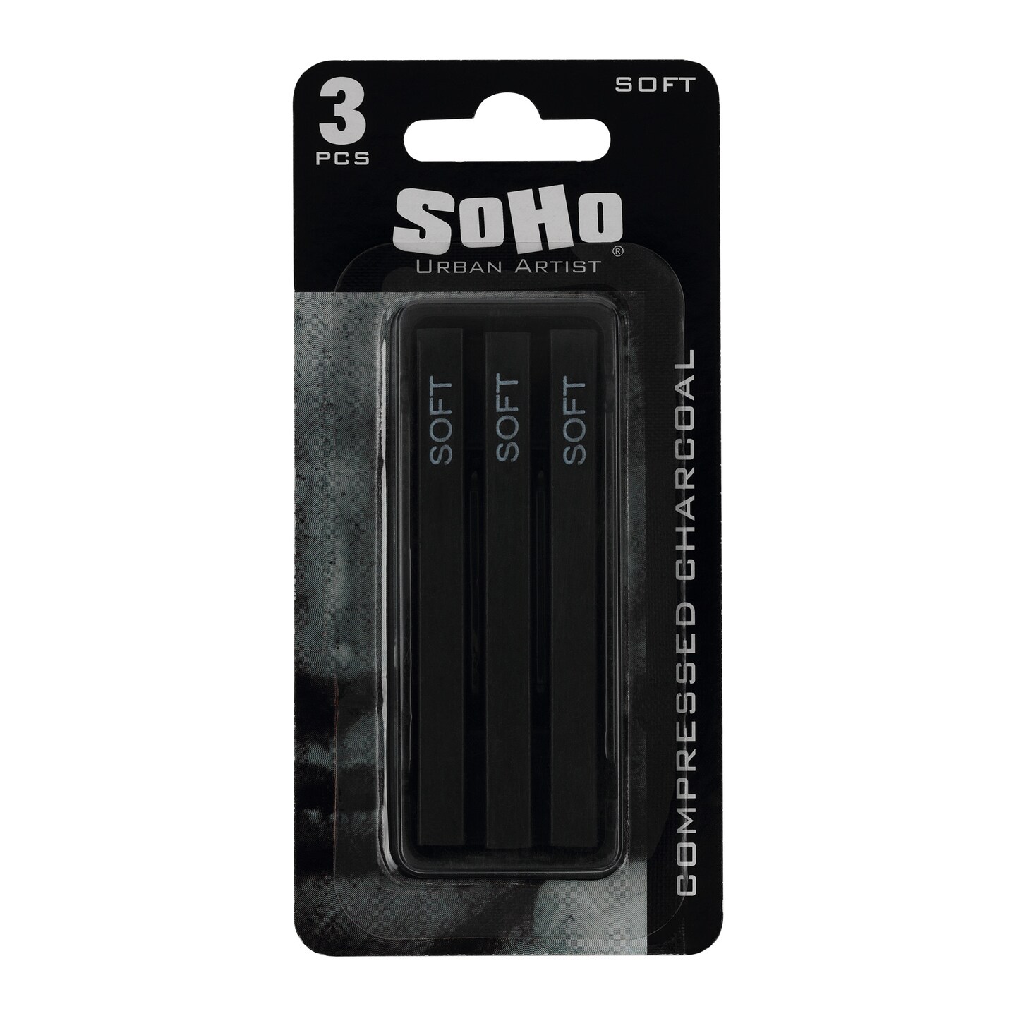 SoHo Urban Artist Compressed Charcoal Sticks, Pack of 3 - Soft, Black, Ideal for Charcoal Drawing and Charcoal Art, Perfect for Artists, Students and Professionals, Creates Varied Tones and Blends Easily