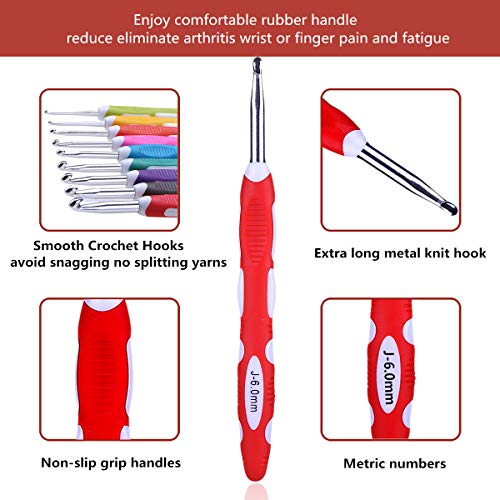 40 Pieces 9 Sizes Ergonomic Crochet Hooks Set with Case 2mm(B)-6mm(J)  Soft Grip Crochet Hooks with Long Handle for Arthritic HandsCrochet Needles Standard US