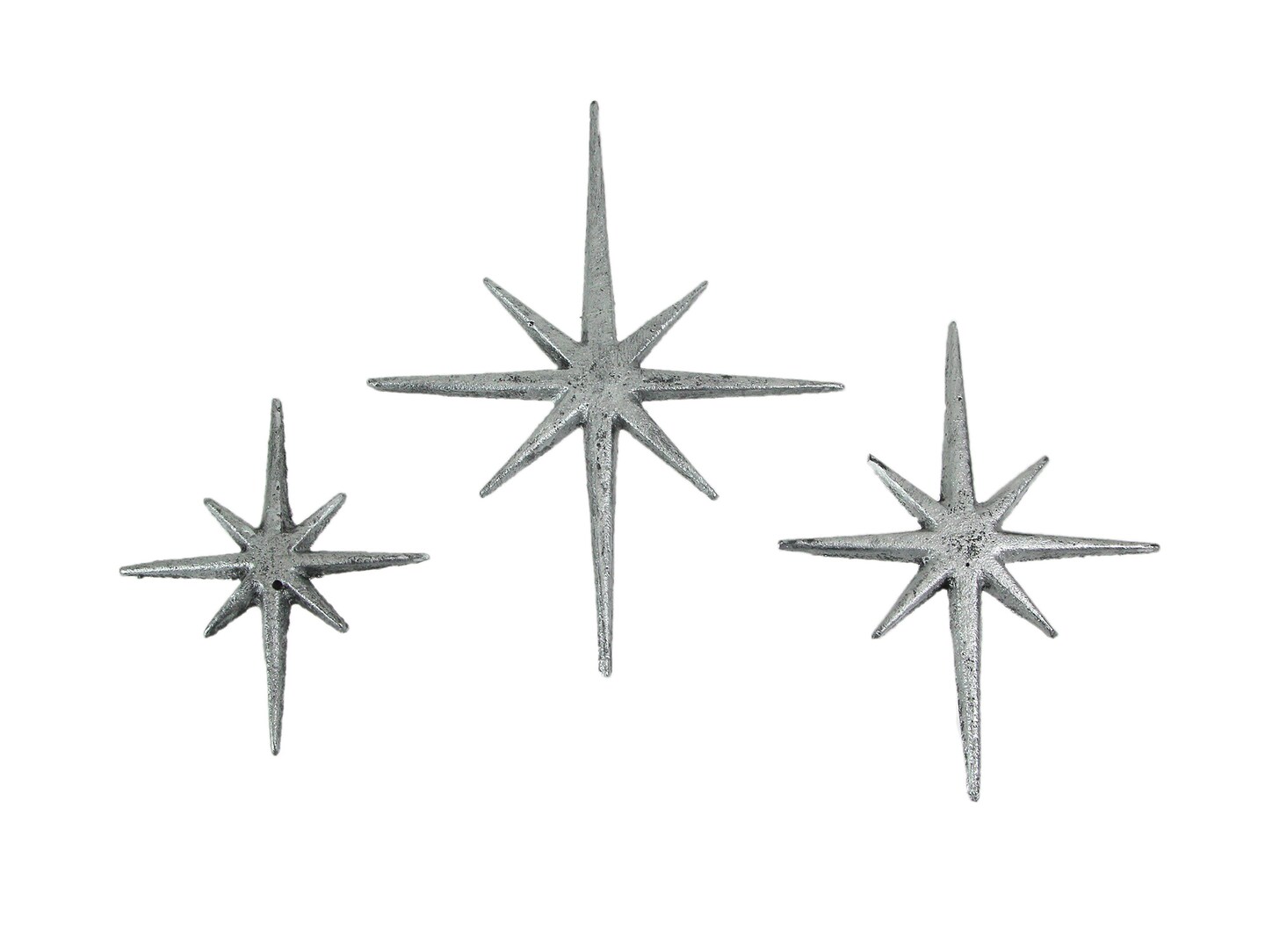 Set of Three Cast Iron 8 Pointed Atomic Starburst Wall Hangings Stars