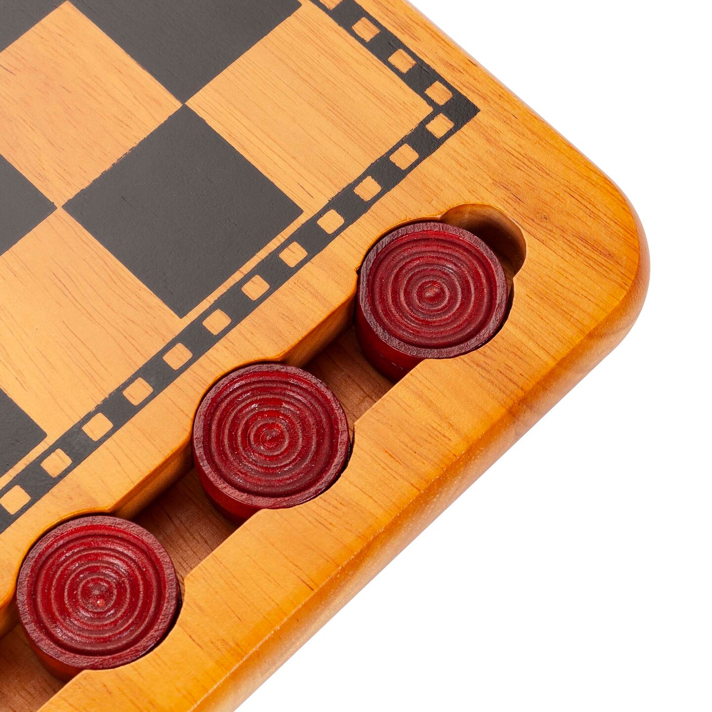 WE Games 14.5 in. Red and Black Solid Wood Checkers Set, Grooves in Board