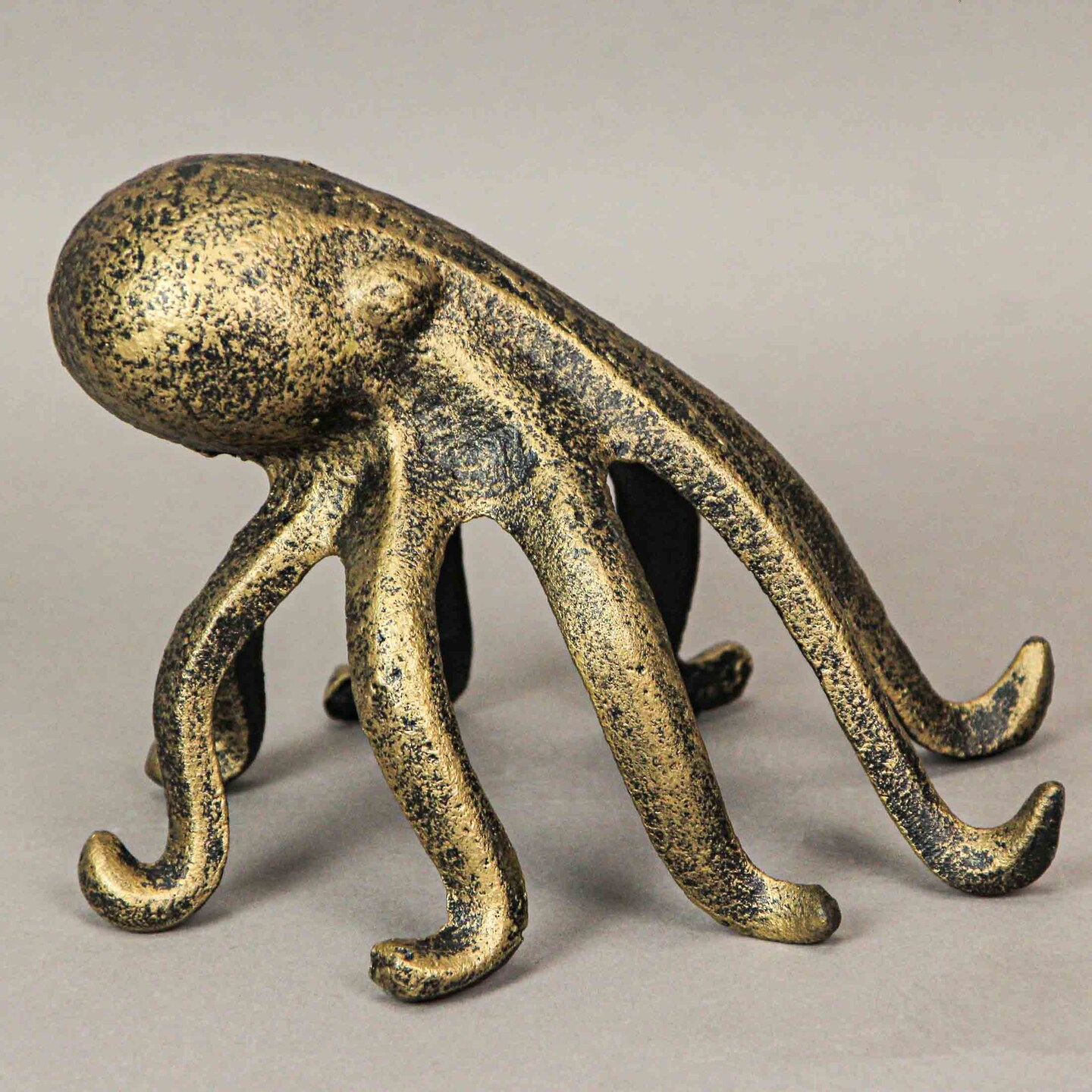 Antique Gold Cast Iron Octopus Phone Holder Stand Decorative Bookend Home Decor