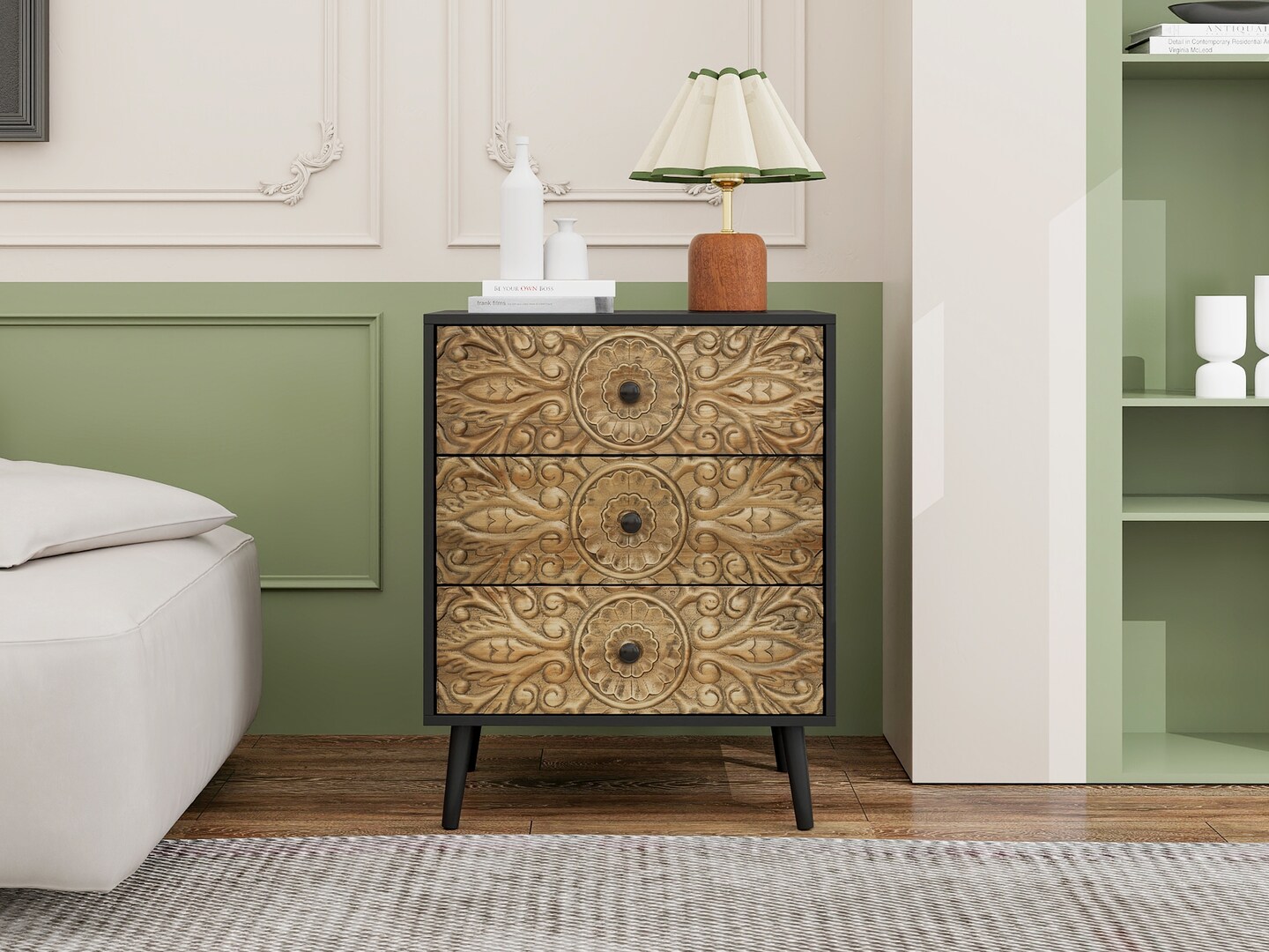 Hand-Carved 3-Drawer Cabinet - 46.83 | Elevate Your Space